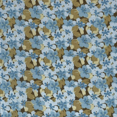 Oakhurst Signature Floral Cotton Fabric Blue Flowers Tan Brown Mini Quilt 97×44