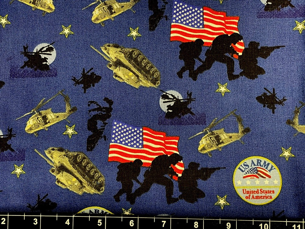 Tina Scrap US Army American USA Star Flag Tank Cotton WAR Military 9″x21″ Fabric