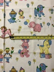 Vtg Nursery Animals Fabric 48 L x 36 W Cat Horse Bunny Lamb Bear Elephant Doll