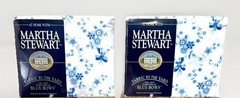 Vintage Martha Stewart Blue Bows Floral Fabric 2 Panels 55×108 NOS Cotton Blend
