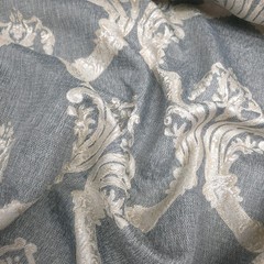 Slate Gray White Lace Look Damask Jacquard Drapery Upholstery 56″ By The Yard