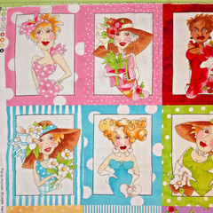 VTG Loralie Harris PORTRAIT Fabric Panel OOP Whimsical Ladies Cotton 24″x44″