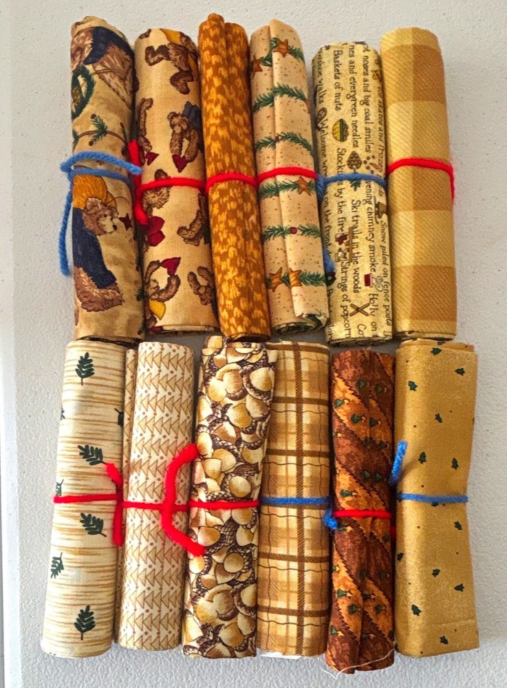 Lot of 12 Cotton Fat Quarters Beige Brown Green Mixed Print Quilting Crafts