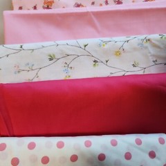 Vintage Pink Fabric Floral Solid Poka Dot Craft Quilt DIY Cotton Mix 6 Yard Lot