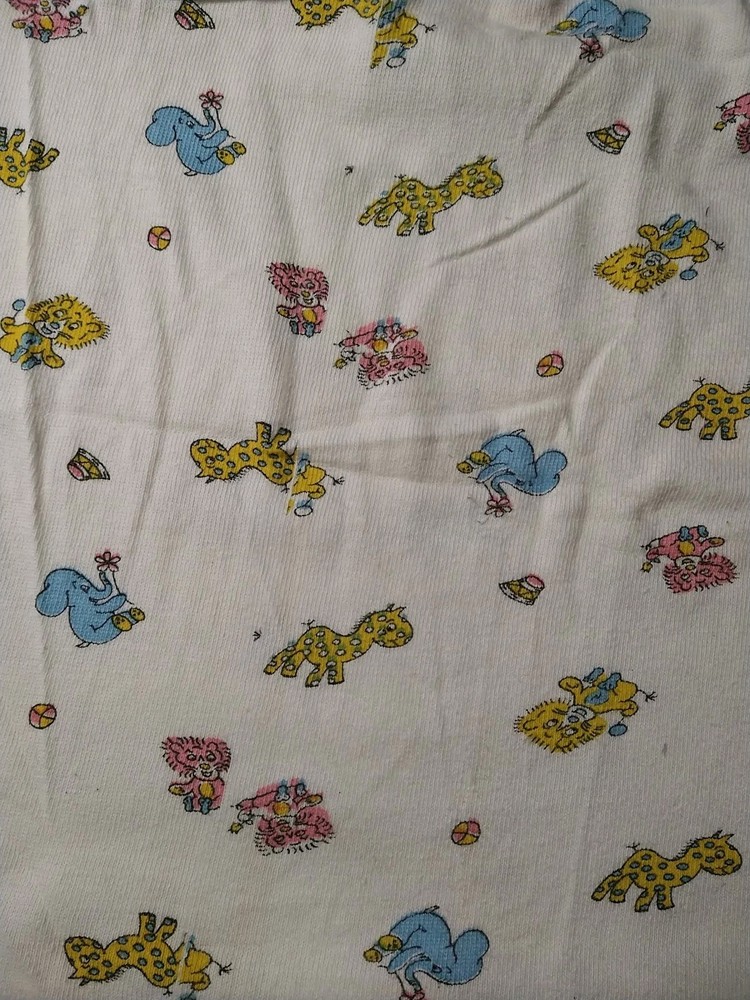 Vintage Animals Pink Blue Yellow Cotton Knit Tube Fabric 18″x36″/72″