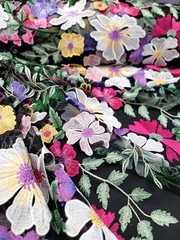 Multicolor Embroidery Pink Yellow 3d Floral Lace Fabric 50” W 1 Yard Black MESH