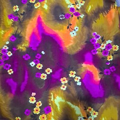 Vintage Honolulu Mia Designs Cotton Blend Fabric 1 Yd X 44″ Flames Floral Tiki