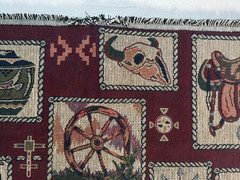 Fabric – Vintage Upholstery Tapestry Western Cowboy in Rope Frames 18″ L x 54″ W