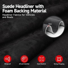 Suede Auto Headliner Fabric 96″ L × 60″ W with Foam Backing – Black Interior …