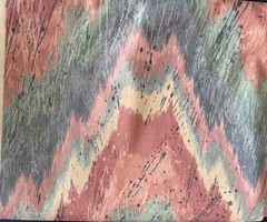VTG 80s Stanley King Chevron Flame Fabric Screen Print Blue Pink Green 56 X 82