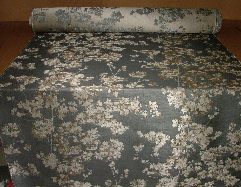 Romo Sakuya Gunmetal Silk Wool Blend Jacquard Curtain Fabric PM