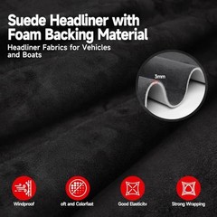 Suede Auto Headliner Fabric with Foam Backing – Interior 96″ L x 60″ W – 1 Black