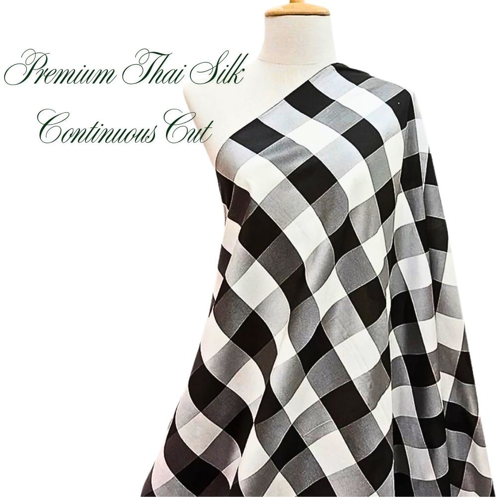 Thai Silk Fabric Gingham Plaid Black White Dressmaking Dresses Blouses Scarves