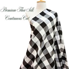 Thai Silk Fabric Gingham Plaid Black White Dressmaking Dresses Blouses Scarves