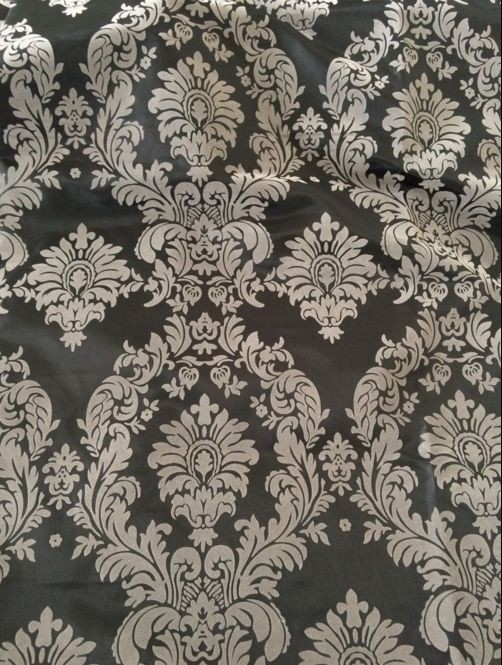 5 Yards Grey Black Flocking Damask Taffeta Velvet 15ft Fabric 58″ Flocked