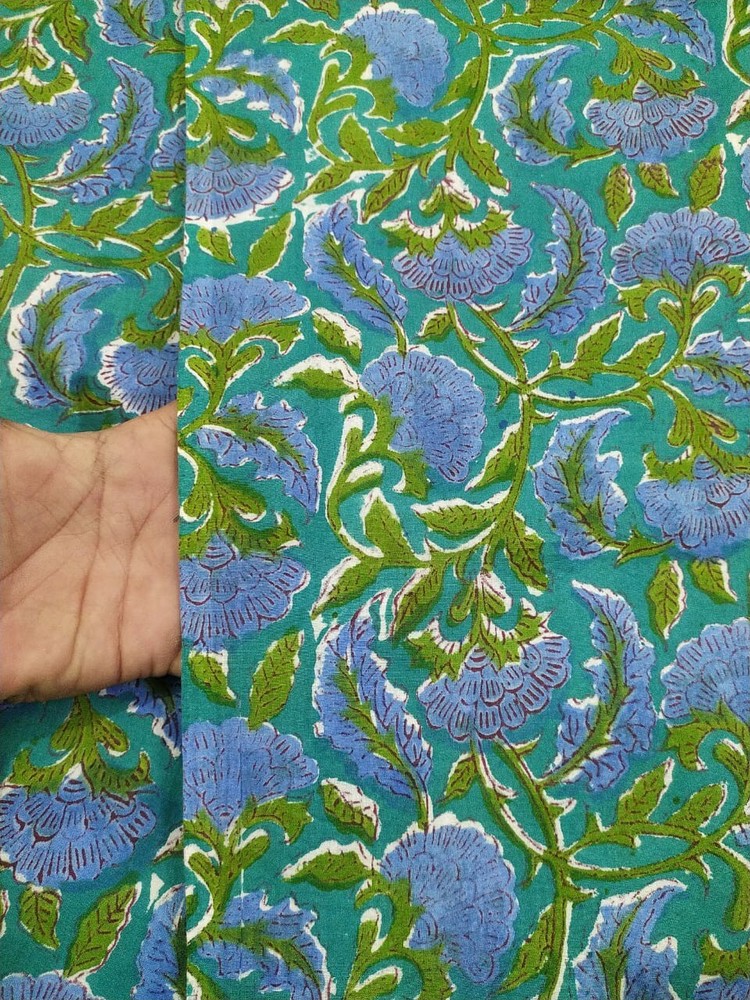 2.5 Yard Hand Block Print Handmade Cotton Indian Natural Sanganeri Print Fabric