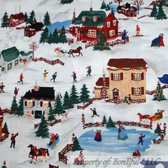 BonEful Fabric FQ Cotton Quilt Cream Off White Green Red Blue Brown Flower Xmas
