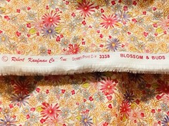 Fresh Pink Flowers Periwinkle Tan Blossoms Buds on White R Kaufman Fabric 2.25Y