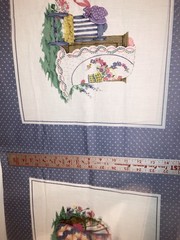 Quilt Scene 2 Block Panel Stone Blue Border Log Cabin Quilt Blocks Fabric 17″