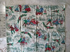Christmas Village Skating Dickens Green Toile-Look Cotton Fabric 20×22 Wamsutta