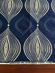 Vintage HITARGET Wax Block Print Fabric Blue Ecru African Cotton Remnant 45×40