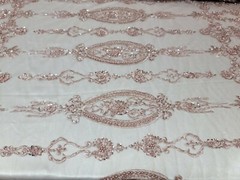 Fabric Sold By The Yard Dusty Rose Beaded Lace Floral Flowers Embroidery Mesh