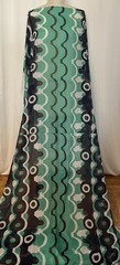 100% Silk Batiste Teal Dark Navy Blue Brown 60s Style Fabric By The Yd 46 “Wide