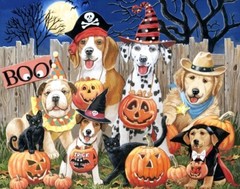 David Textiles Halloween Tricksters Quilting Fabric Panel With Dogs And Pumpkin