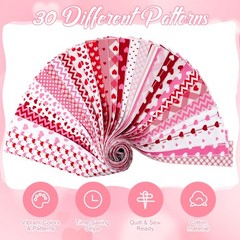60 PCS Valentines Quilting Fabric Roll 2.6×40 Inch Cotton Strips Precut Sewing
