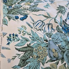 Vintage Waverly Fabric Remnant Plymouth Document Blue Yellow Green Birds READ DS