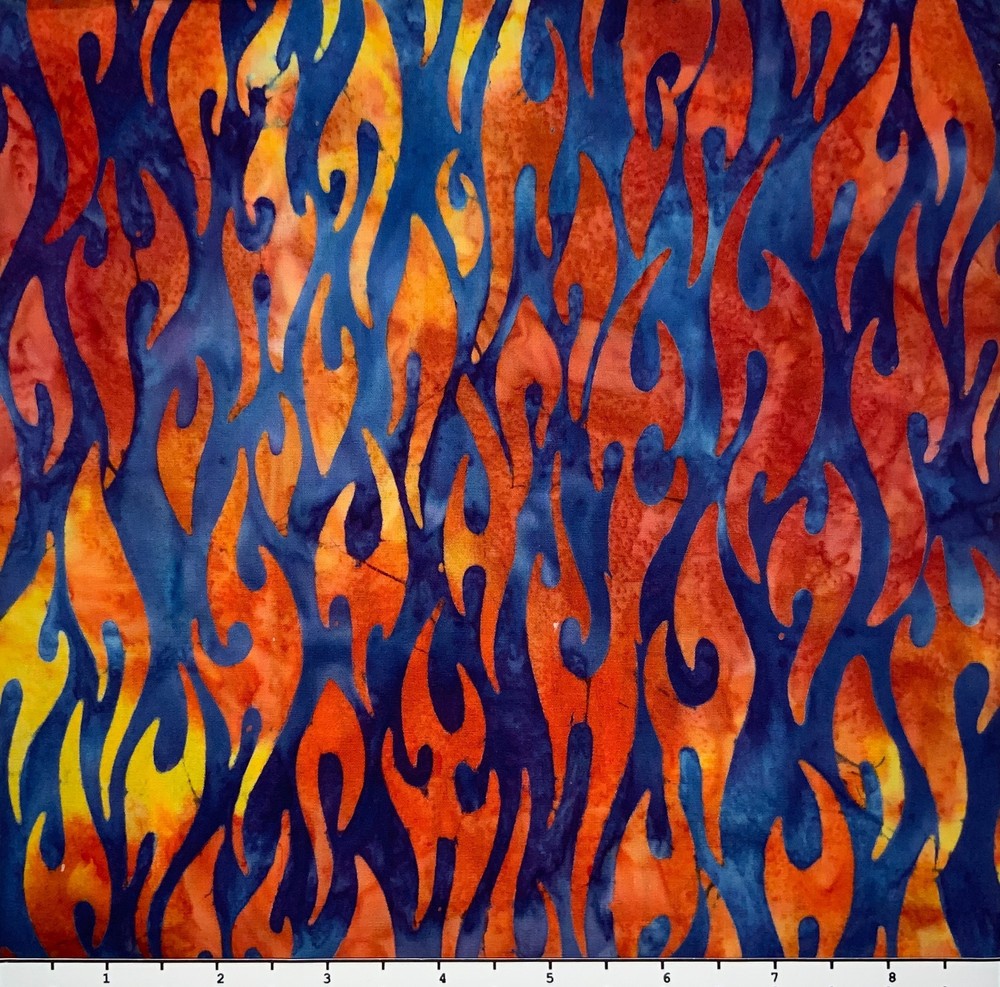 1 Yard Cut of Lunn Fabric Flames Batik 100% Cotton 3660 Ember Blue Red Batiks