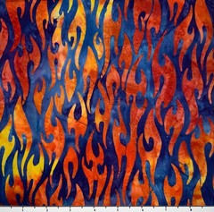 1 Yard Cut of Lunn Fabric Flames Batik 100% Cotton 3660 Ember Blue Red Batiks