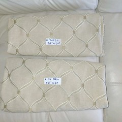 Lot Of 2 Pieces Total Ove 4 Yards Beige Embroidered Linnen Lattice Fabric
