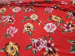 Double Brushed Jersey Knit Fabric Red Floral By the Yard