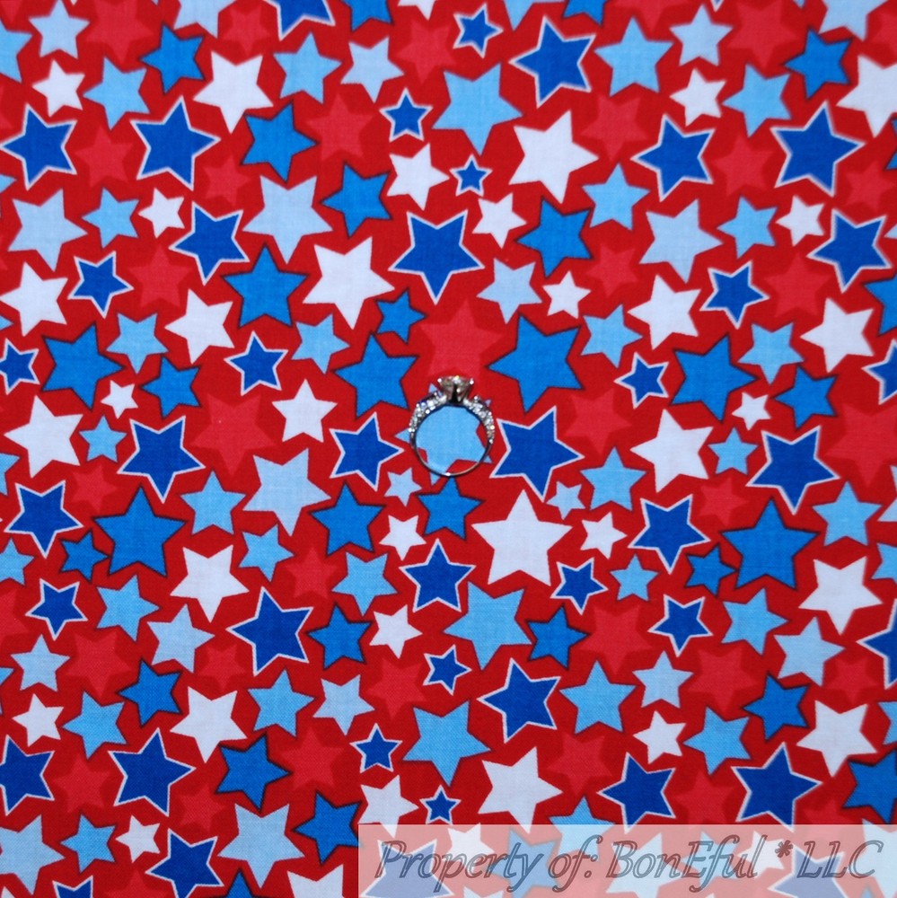 BonEful Fabric FQ Cotton Quilt Red White Blue American STAR Stripe Patriotic Boy