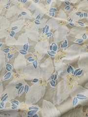 Floral Print Fabric 45 Inches Wide X 66 Inches Long Blue/Yellow/White/Tan VTG