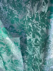 Green & Silver Floral – Faux Silk Brocade Jacquard Fabric