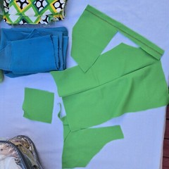 Vintage Fabric Scrap LOT Lime Green Wool Blue Mid Century Mod Aunt Leo D5
