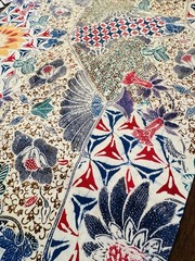 Unique Stamped FLORAL BATIK COTTON FABRIC Blue Red Yellow 40″ W Dbl Sided BTHY