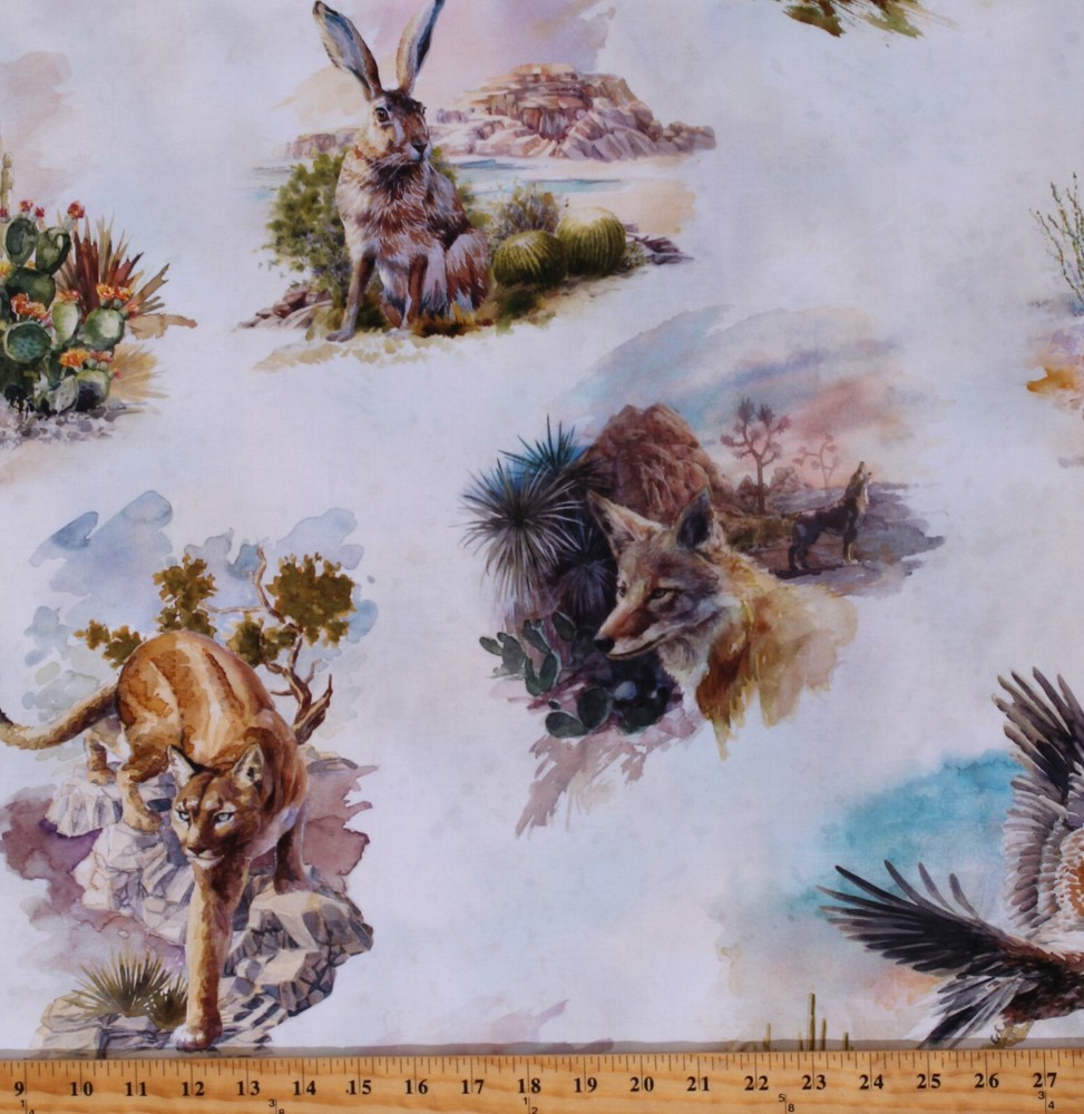 Cotton Cactus Cacti Desert Animals Multicolor Fabric Print by the Yard D588.60