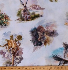Cotton Cactus Cacti Desert Animals Multicolor Fabric Print by the Yard D588.60