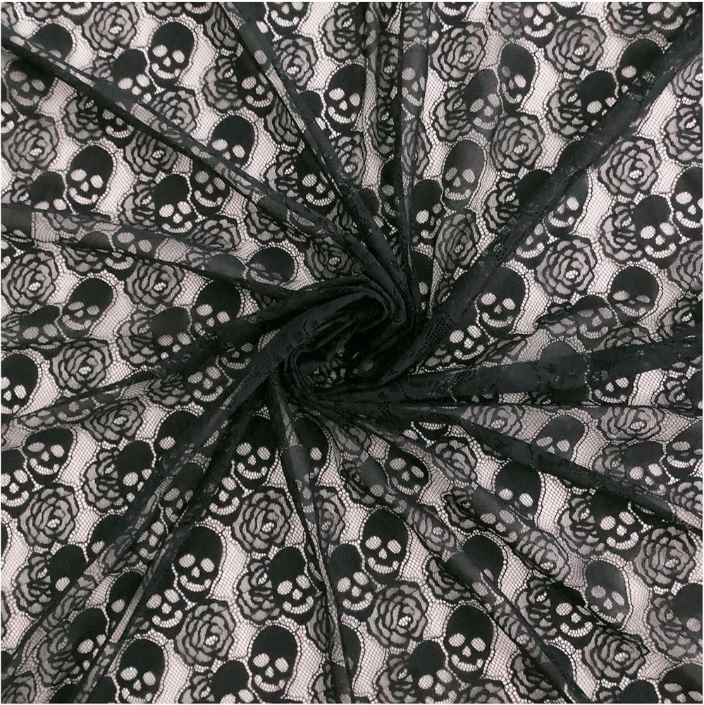 60 * 36 Inches Lace Fabric, 1 Yard Black Skull Pettern Lace Fabric, 1 Yd Non-Str