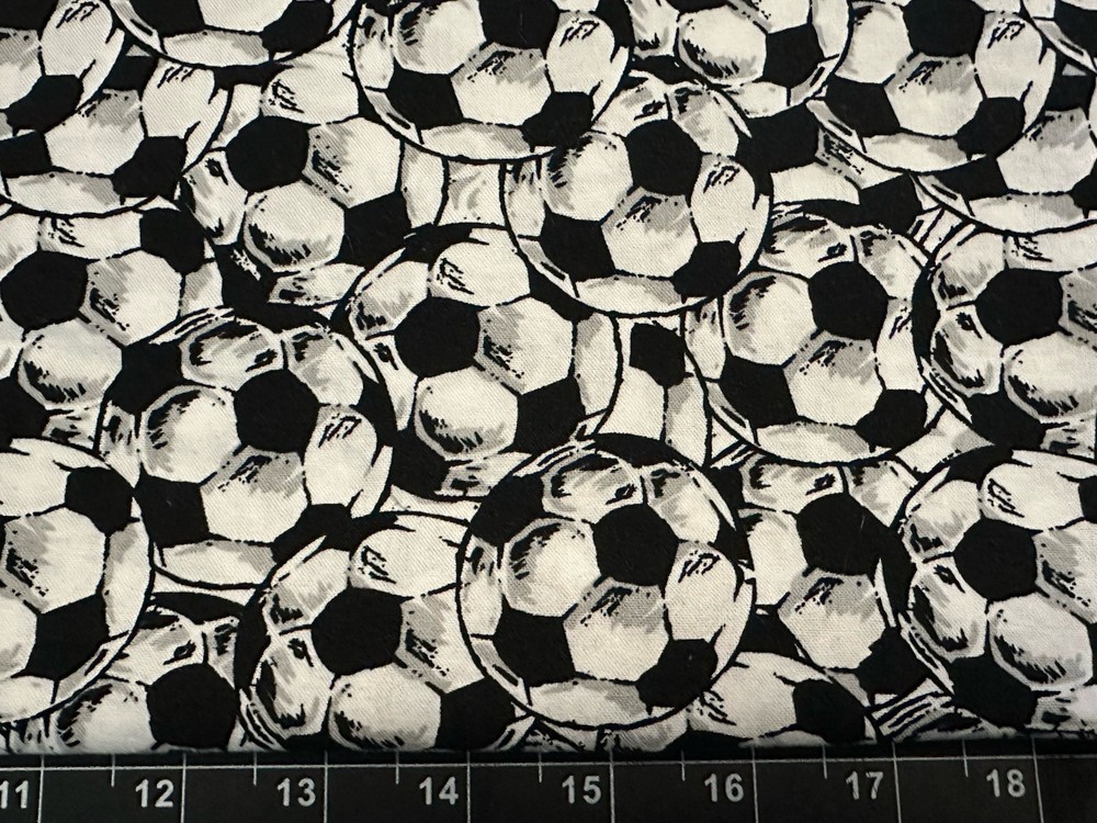 Tina Scrap 9″x21″ Soccer Ball Packed Black White Kick Goal Sport Cotton Fabric