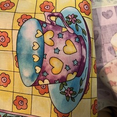 Quilt Print Cheater Fabric, 5”Gingham, Cottage. 13 Bright Tea Cup 6” Squares
