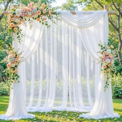 White Wedding Arch Draping Fabric, 2 Packs 29″ X 20FT Sheer Fabric Arch Drapery