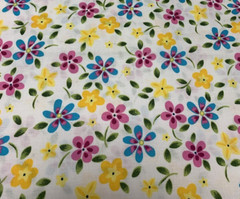 OOP Floral Fabric Pink Yellow Green Fuchsia Turquoise Blue On White Cotton 1+Yds