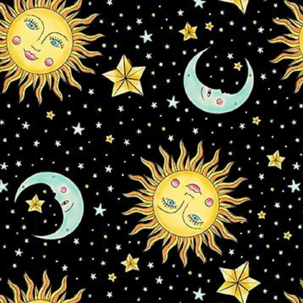 BLANK QUILTING – Ink Chronicles By Urban Design – Sun, Moon & Stars – Black