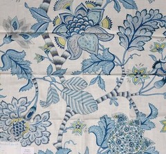 vtg 90s Duralee Fabric Sample Whimsical Blue Large Paisley Linen Rayon Blend