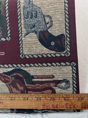 Fabric – Vintage Upholstery Tapestry Western Cowboy in Rope Frames 18″ L x 54″ W