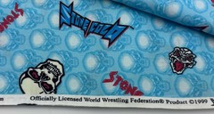 Stone Cold 1999 WWF Fabric 3.5 Yards Vintage White Skulls Blue White Wresting
